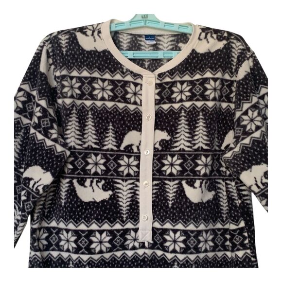 Old Navy Fleece PJs SZ M Women's Romper Black White One Piece Christmas Winter - Picture 2 of 14